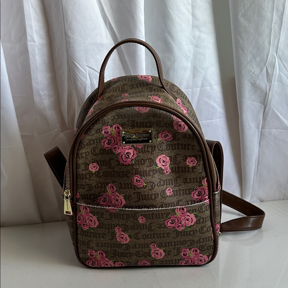 Juicy Couture Distressed Brown and Pink Rose Backpack